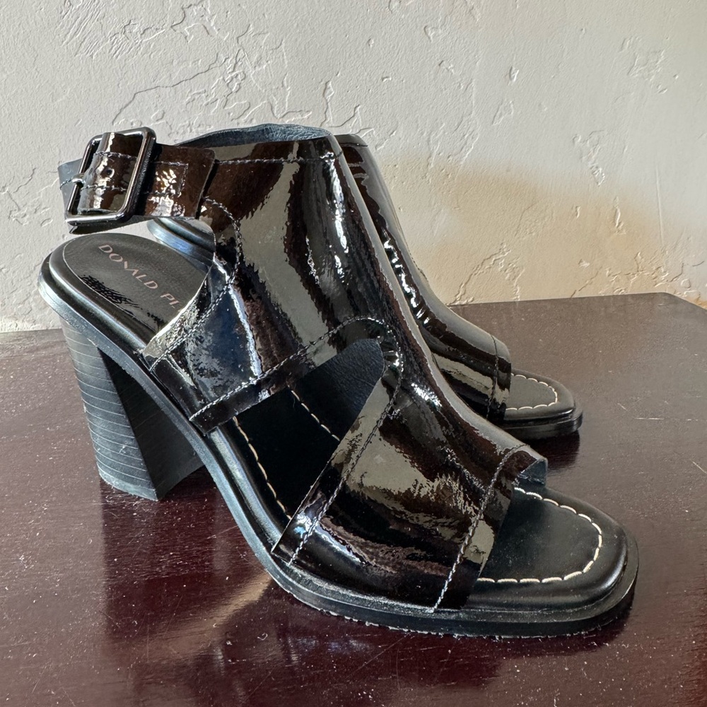Donald Pliner Emiko Black Patent Block Heel Sandals